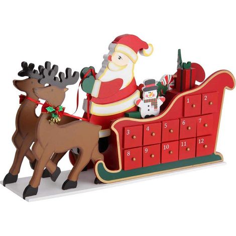 Calendario Avvento Slitta Babbo Natale Legno 24 Cassetti Decorazioni Natalizie (1/5)