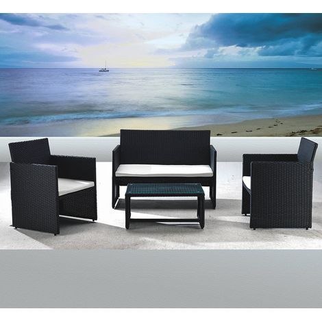 Set Salotto da Giardino Divano + 2 Poltrone + Tavolino Valencia Nero