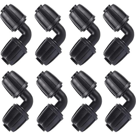 Conector en L para sistema de microgoteo (3/4"), codo universal para manguera de jardín, junta de codo para riego agrícola (8 piezas)