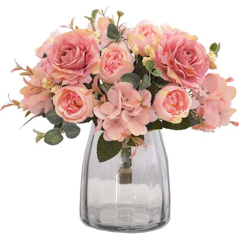 Bouquet Faux Fleurs - Pivoine Hydrangée Camélia en Soie et Plastique - Décoration Intérieure Extérieure - 2 Pièces