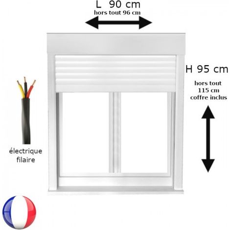Fenêtre PVC 2 vantaux oscillo-battant avec volet roulant électrique H 95 x L 90 cm pour pose en neuf