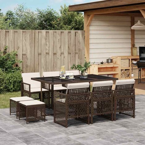 11-tlg. Garten-Essgruppe mit Kissen Braun Poly Rattan (1/5)