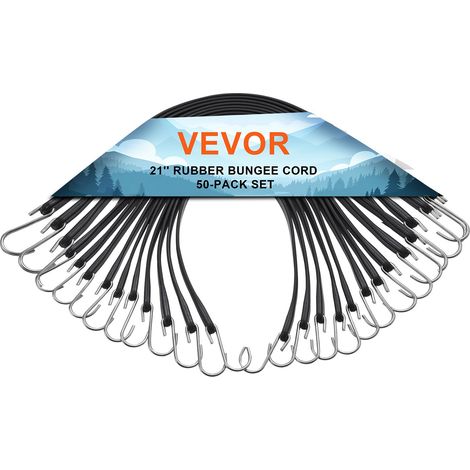 Tendeur Élastique, Lot de 50, Sangles Élastiques Plates Robustes 20x530 mm avec Crochets S en Acier, Bonne Résistance, pour Maison, Auvent, Cargaison, Camping, Bâches, Camions, Tentes, Noir (1/5)