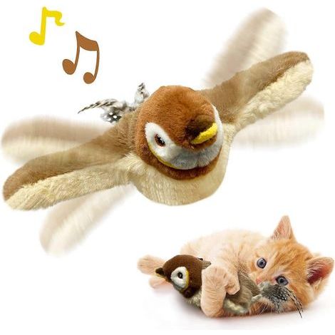 Jouets pour chats, oiseaux à plumes en forme de moineau aux ailes battantes, gazouillis réalistes, jouet interactif pour chatons et exercices pour chatons (1/5)