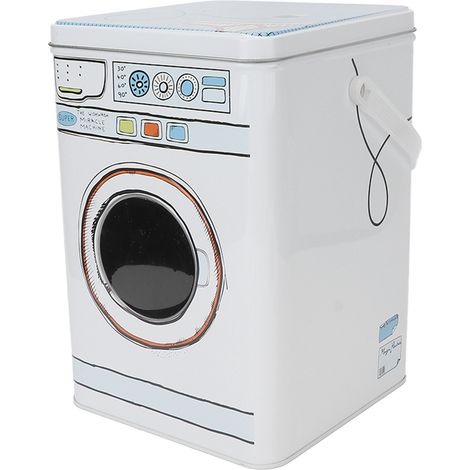 Boîte métallique de grande capacité pour lessive en poudre, contenant idéal pour ranger les pastilles de lessive (bleu). (1/5)
