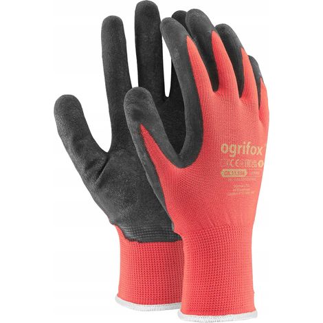 Guantes de trabajo rojos y negros, talla 7S, OX-LATEKSCB7