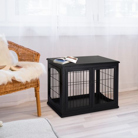 Boîte de transport pour chiens 58,5 cm x 81 cm x 66 cm Portes - MDF en fer bois - noir - 58,5 cm x 81 cm x 66 cm