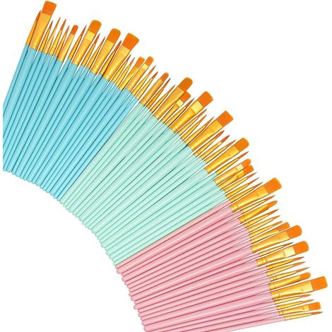60 Pieces Art Paint Brushes Set, Artist Nylon Hair Brushes Set with 10 Different Sizes, Colored Painting Brush for Watercolor Acrylic Oil Painting Artist Craft (1/4)