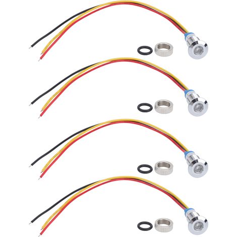 Lot de 4 voyants lumineux LED 2 couleurs 8mm 12-24V Rouge Jaune, anode commune, métal étanche, signal indicateur.