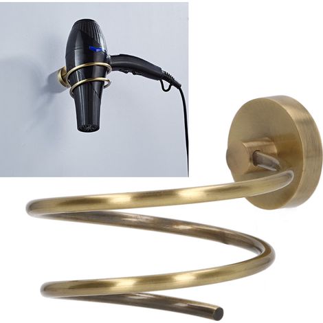 Einfacher Haartrocknerhalter aus Edelstahl 304, Badezimmerablage, Haartrockneraufhänger, Haartrocknerständer mit Kupferfuß, Antik-Stil (1/5)