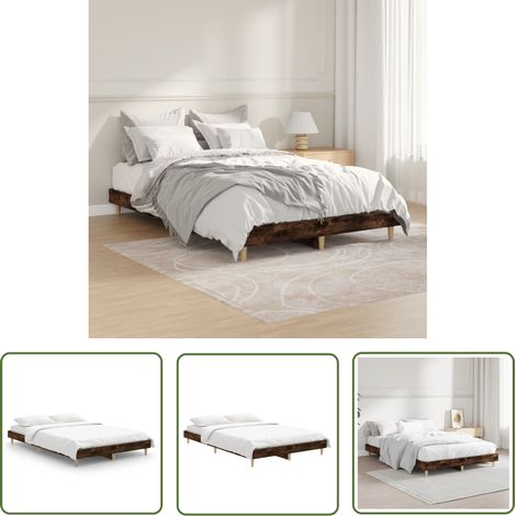 The Living Store Bettgestell ohne Matratze Räuchereiche 120x190 cm Holzwerkstoff - Bettes Gestell - Holzbettfundament - Doppelbett - Massivholzbette - Lattenrost (1/5)