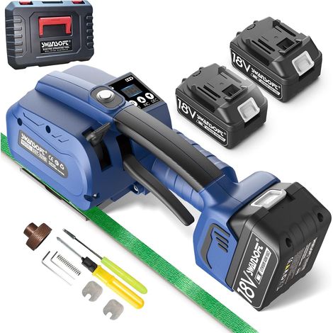 SWANSOFT Machine de cerclage électrique pour feuillards PP/PET de 13-16 mm avec écran digital - Outil automatique avec 2 batteries de 4000 mAh - pour cartons d'emballage et palettes