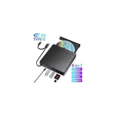 Cellfast – Lecteur DVD externe USB 3.0 ultra-fin – Graveur CD/DVD-RW – 5 ports (2 USB-A, Micro USB, SD, TF) – Vitesse 8X/24X (1/4)