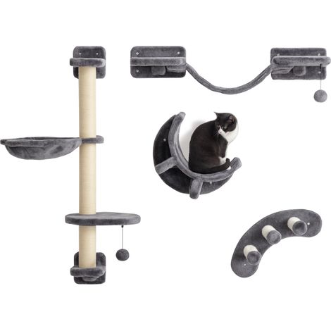 Ensemble mural pour chat 4 pièces avec hamac et pont, jusqu'à 5 kg, gris foncé