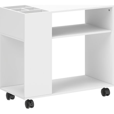Meuble imprimante avec rangement compartimenté, 70 x 34 x 60 cm, 4 roulettes dont 2 freinées, blanc, pour bureau et home office CHICFURN (1/5)