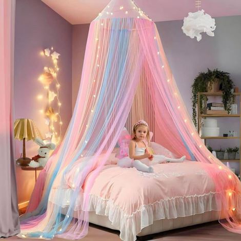 Moustiquaire De Lit - Ciel De Lit Fille - Pour Lit Simple 90x200 Cm Et Lit Double 140x200 Cm - Réglable Avec Bandes Élastiques - 1 Pièce (1/4)