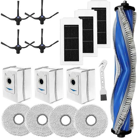 Ersatzteile für Ecovacs Deebot X5 Omni / X5 Pro Staubsauger: Hauptseitenbürste, HEPA-Filter und Wischmopp.