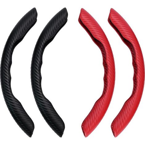 Set of 2 replacement carbon fiber steering wheel covers, black and red, for most cars with a steering wheel diameter of approximately 38 cm. (1/5)