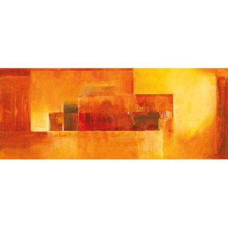 Tableau géométrique orange et jaune pour couloir | Tableau sur toile original motif carrés | Tableau coloré idéal pour salon 1,0 x 0,4 m (1/2)