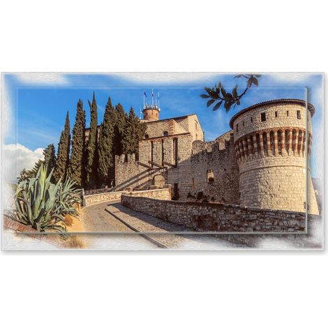 Lupia - Quadro moderno su Tela con Cornice stampata NEWEXT 75x135 cm, paesaggi localismi italiani, per casa soggiorno capezzale camera da letto hotel ufficio, BRESCIA CASTELLO MEDIEVALE (1/4)