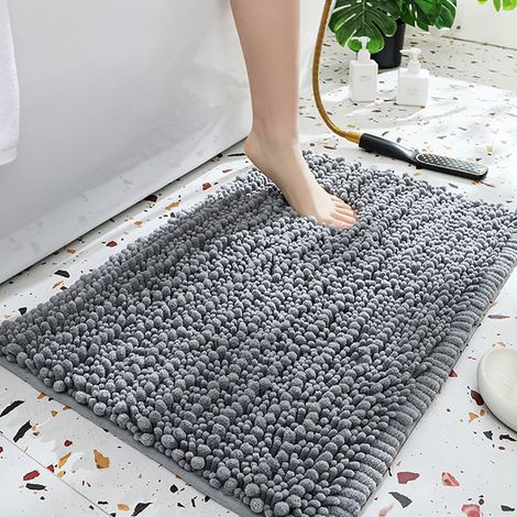 Tapis De Bain 40x60 Cm - Chenille Microfibre Antidérapant - Pour Salle De Bain Douche Baignoire - Gris (1/5)