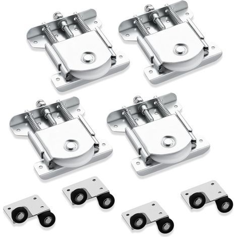 [JAMAIS UTILISÉ] Lot de 4 roulettes galvanisées avec double ressort - Roulettes silencieuses pour portes coulissantes et rails - Capacité de charge : 80 kg (1/4)