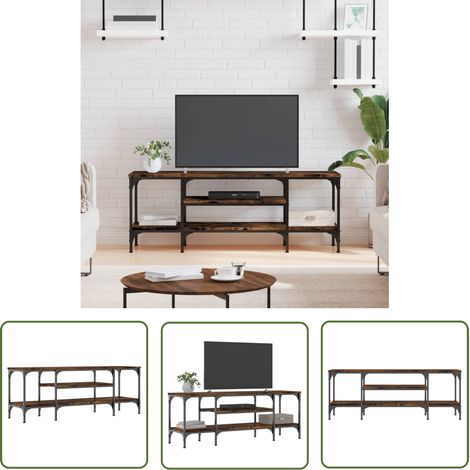 The Living Store Meuble TV chêne fumé 121x35x45 cm bois d'ingénierie et fer - Meuble Tv Industriel - Meuble Tv Design - Étagère Murale - Armoire Media - Rangement Tv (1/5)