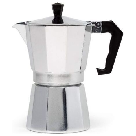 Cafetière et espresso sur la cuisinière, pot à moka pour les cafés italiens et cubains classiques, café, six tasses (1/4)
