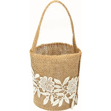 Panier de fleurs en toile de jute vintage européen, idéal pour mariage, fille d'honneur ou bonbons, fait main. (1/5)