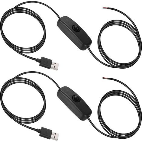 2 Pcs Câble d'extension commutateur USB 2m 5V,prise mâle USB 2.0 et câble de charge d'alimentation 2 broches 2 fils DIY pour ventilateur USB 5V,bandes LED,lampe bureau,enregistreur conduite (1/5)
