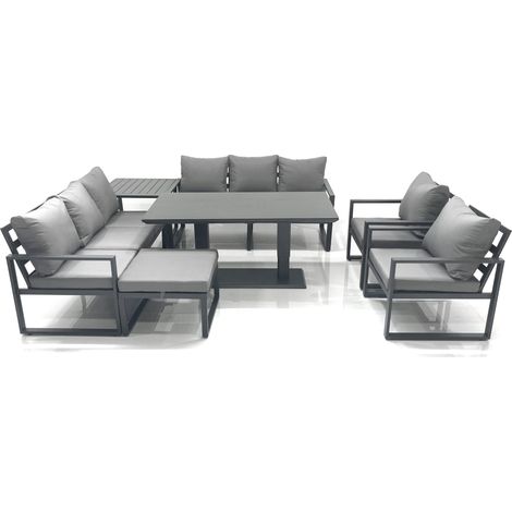 Fimous Garden Sofa Set Aluminium Furniture Rising Dining Tabe Set with 2 Chair Big Footstool Side Table Dark Grey (1/5)