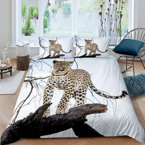 Housse de Couette Léopard Safari Cheetah Print Parure de Lit 200x200cm Animaux Sauvages Sets de Housse de Couette pour Enfants Ados Chambre Décor Faune Décor avec 2 Taie d'oreiller - 200x200cm (1/5)