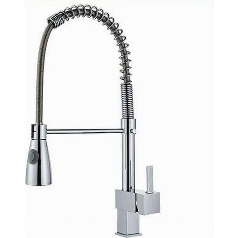 Cleafe - Miscelatore Rubinetto Lavello Cucina Getto A Molla Bocca Girevole Base Quadra 87469 - (1/2)