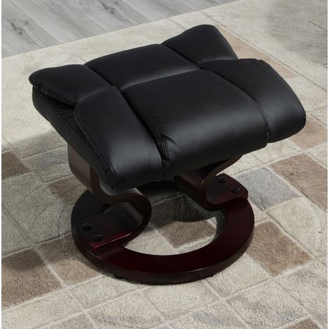 Poltrona relax girevole con poggiapiedi, reclinabile fino a 145°, similpelle nera, OKWISH (1/5)