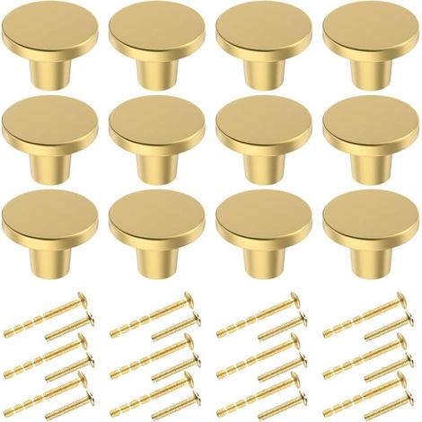Türknöpfe, runde Möbelknöpfe aus Messing, 20×25 mm Vintage-Gold-Möbelgriffe für Kommoden-, Kleiderschrank-, Schrank- und Küchenschranktüren mit verschiedenen Schrauben (12 Stück, Gold) (1/4)