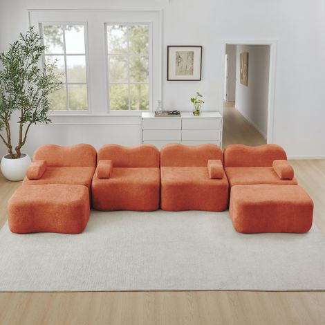 Canapé d'angle modulaire U 4 places velours orange OKMYHOME (1/5)