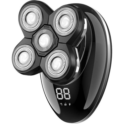 Tondeuse Barbe - Rasoir Électrique Étanche avec 5 Têtes Rotatives - Pour Barbe et Crane Chauve - 11 Réglages de Longueur - 1 Pièce