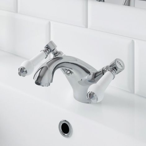 Traditional Bathroom Monobloc Basin Sink Mixer Tap Chrome Ceramic Lever Handles