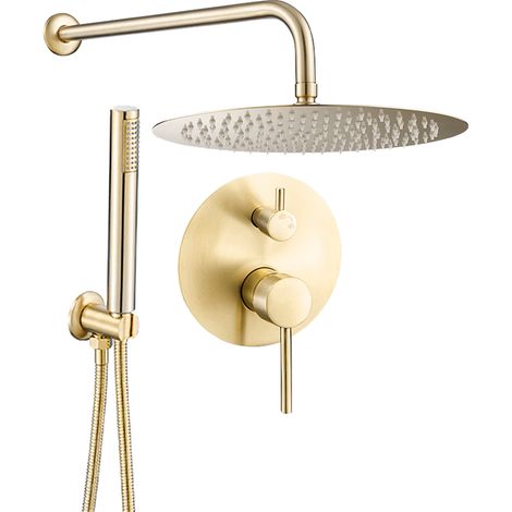 VALAZ Ducha empotrada monomando pared redonda dorado cepillado serie jucar - 30cm (1/2)