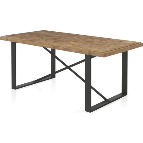 Table bois naturel avec piètement métal noir élégant - bois naturel et métal noir (1/5)