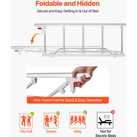 Barrière de lit pliable pour personnes âgées, 122 cm, rail de sécurité de lit d'hôpital, avec sangle de fixation, hauteur réglable,… (1/5)