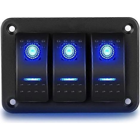 Panneau d'interrupteurs à bascule étanche 12V avec lumière LED bleue pour véhicules, voiture - 3 interrupteurs (1/4)