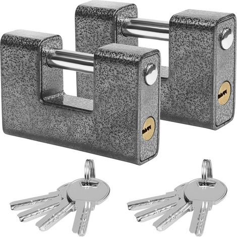 Cadenas Exterieur Ultra Robuste avec 8 Clés (Lot de 2) - Gros Cadenas Monobloc en Acier Solide Trempé - Manille de 12mm d’Épaisseur - Protège Portes Garages, Containers, Barrières et Entrepôts (1/5)