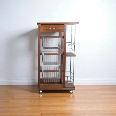 Carrello da cucina SLIM portafrutta con portabottiglie Noce (1/3)