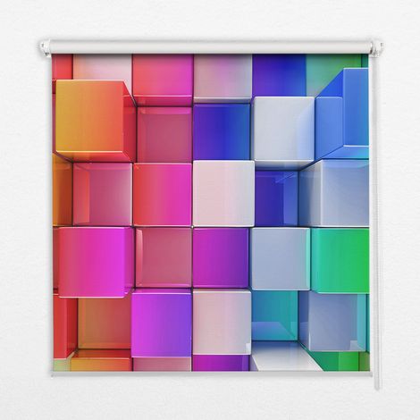 Tenda a Rullo Interna per Finestra - Tenda Filtrante Luce - Tenda Privacy - Tenda Decorativa Rettangolare - Rullo per Interni - (70 cm x 140 cm) - Cubi 3D colorati