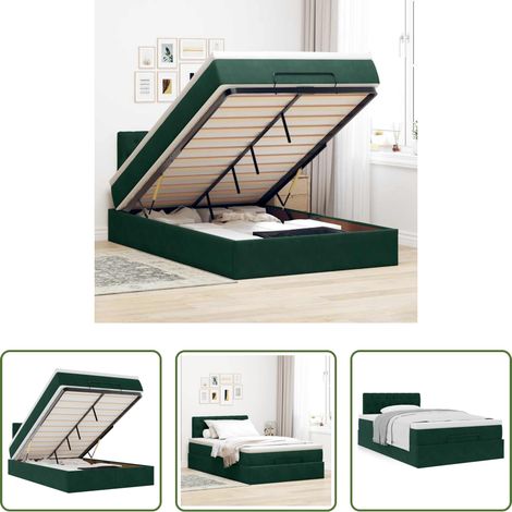 vidaXL Samt -  Ottoman-Bett mit Matratze Dunkelgrün 120x200 cm Samt (1/5)