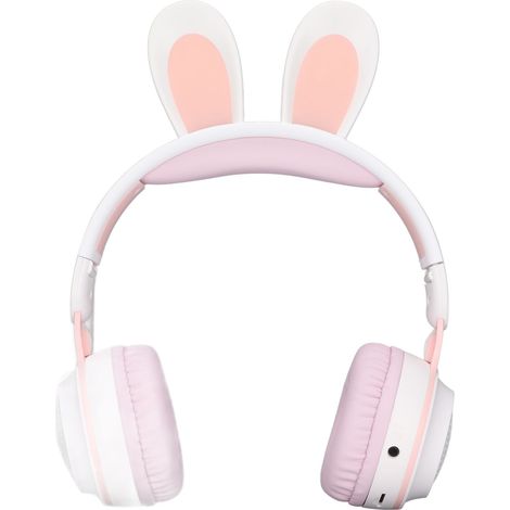 Casque Bluetooth 5.0 pliable pour enfants, avec oreilles de lapin, lumière LED colorée, compatible PC et tablette, idéal pour l'apprentissage en ligne (blanc et rose). (1/5)