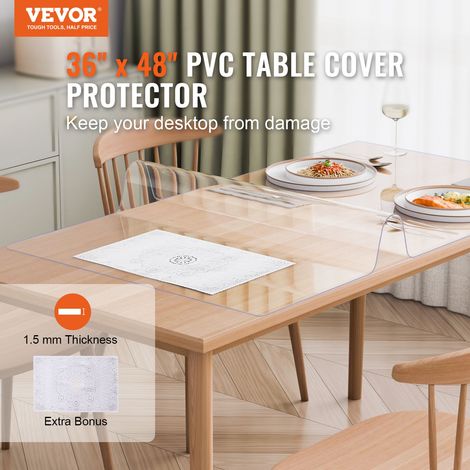 Nappe Rectangle Transparente 91,4x121,9 cm Épaisseur 1,5 mm, Film de Table Transparent en PVC, Imperméable et Facile à Nettoyer, Protection de Table pour Bureau, Cuisine Restaurant Salle à Manger (1/5)