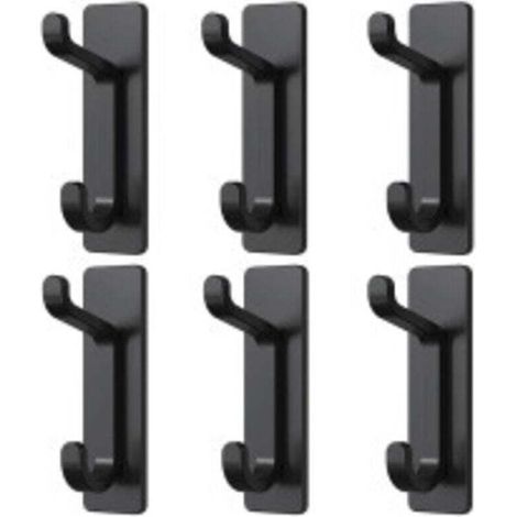 Crochets auto-adhésifs, adhérence ultra forte, supportent jusqu'à 6 kg, robustes et durables, sans clous, adaptés aux portes arrière, noirs, lot de 6. (1/4)