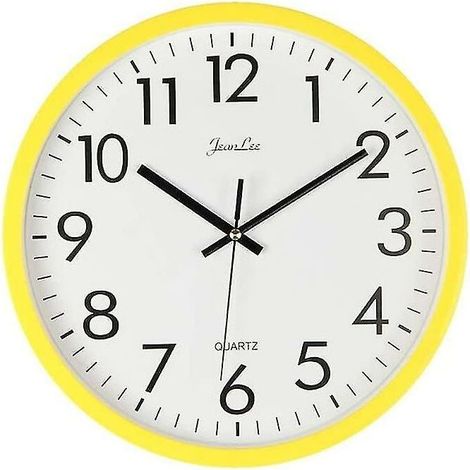 Horloge Murale Quartz Analogique Silencieuse Plastique Jaune (1/4)